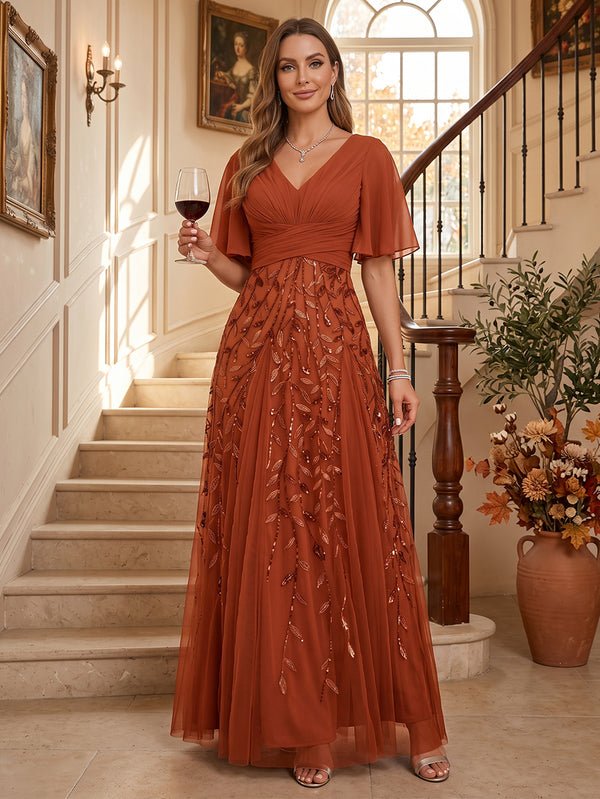 A-Line/Princess V-Neck Half Sleeves Mother of the Bride Dresses with Appliques