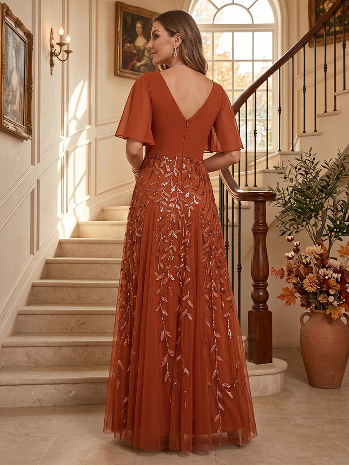 A-Line/Princess V-Neck Half Sleeves Mother of the Bride Dresses with Appliques