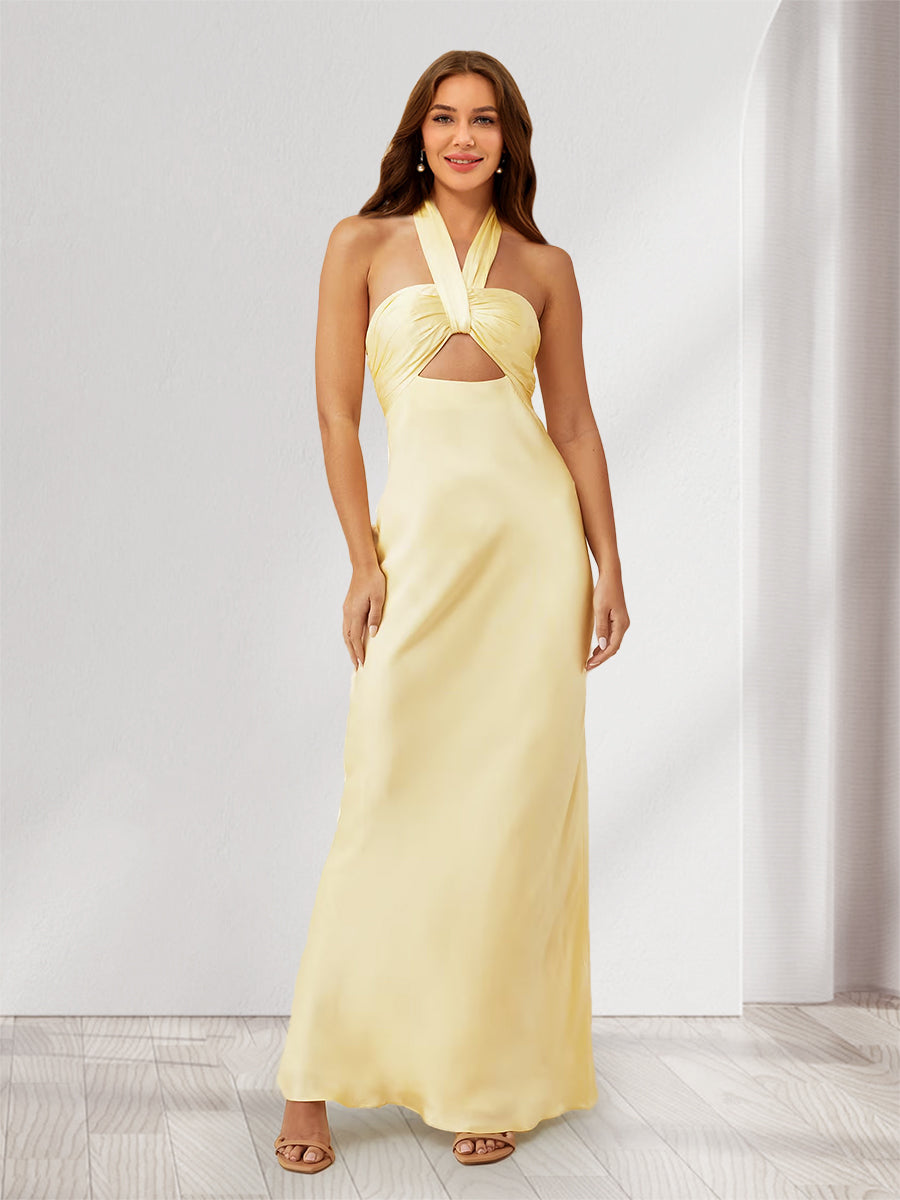 Sheath/Column Halter Keyhole Backless Maxi Dresses Long Bridesmaid Dresses