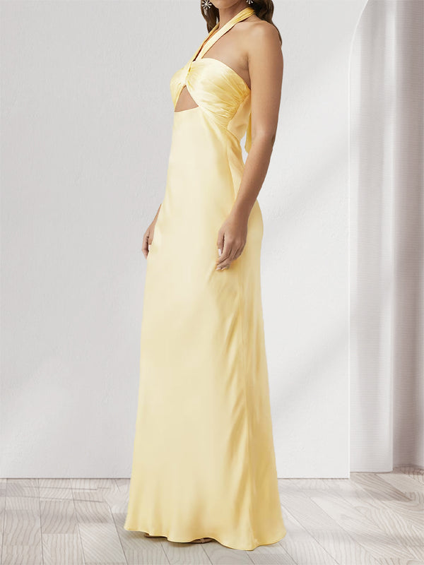 Sheath/Column Halter Keyhole Backless Maxi Dresses Long Bridesmaid Dresses