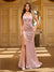 Trumpet/Mermaid Straps Corset Beaded Sequin Long Prom Dresses with Split Side