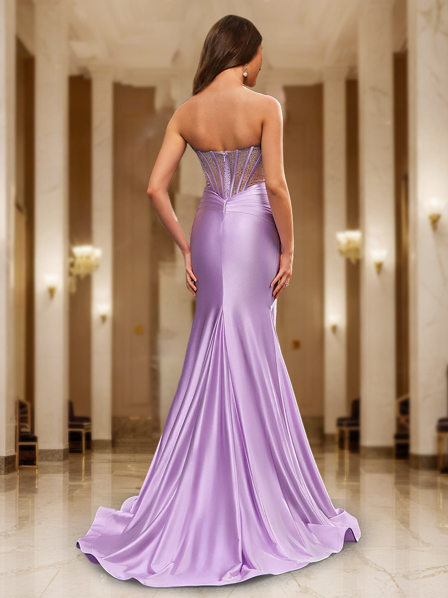 Trumpet/Mermaid Strapless Corset Beaded Long Party Dresses Prom Dresses