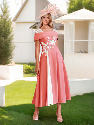 A-Line/Princess Square Neck Short Sleeves Pleated Wedding Guest Dresses with Appliques