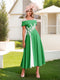 A-Line/Princess Square Neck Short Sleeves Pleated Wedding Guest Dresses with Appliques