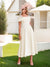 A-Line/Princess Square Neck Short Sleeves Pleated Wedding Guest Dresses with Appliques