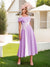 A-Line/Princess Square Neck Short Sleeves Pleated Wedding Guest Dresses with Appliques