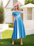 A-Line/Princess Square Neck Short Sleeves Pleated Wedding Guest Dresses with Appliques