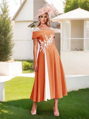 A-Line/Princess Square Neck Short Sleeves Pleated Wedding Guest Dresses with Appliques