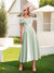 A-Line/Princess Square Neck Short Sleeves Pleated Wedding Guest Dresses with Appliques