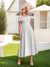 A-Line/Princess Square Neck Short Sleeves Pleated Wedding Guest Dresses with Appliques