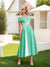 A-Line/Princess Square Neck Short Sleeves Pleated Wedding Guest Dresses with Appliques