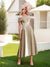A-Line/Princess Square Neck Short Sleeves Pleated Wedding Guest Dresses with Appliques