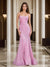 Trumpet/Mermaid Straps Corset Sequin Long Prom Dresses with Sweep Train