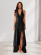 Sheath/Column Halter Ruffle Maxi Dresses Long Bridesmaid Dresses with Split Side