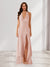 Sheath/Column Halter Ruffle Maxi Dresses Long Bridesmaid Dresses with Split Side