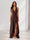 Sheath/Column Halter Ruffle Maxi Dresses Long Bridesmaid Dresses with Split Side