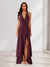 Sheath/Column Halter Ruffle Maxi Dresses Long Bridesmaid Dresses with Split Side