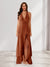 Sheath/Column Halter Ruffle Maxi Dresses Long Bridesmaid Dresses with Split Side