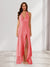 Sheath/Column Halter Ruffle Maxi Dresses Long Bridesmaid Dresses with Split Side