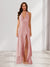 Sheath/Column Halter Ruffle Maxi Dresses Long Bridesmaid Dresses with Split Side