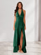 Sheath/Column Halter Ruffle Maxi Dresses Long Bridesmaid Dresses with Split Side