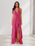 Sheath/Column Halter Ruffle Maxi Dresses Long Bridesmaid Dresses with Split Side