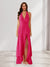 Sheath/Column Halter Ruffle Maxi Dresses Long Bridesmaid Dresses with Split Side