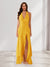 Sheath/Column Halter Ruffle Maxi Dresses Long Bridesmaid Dresses with Split Side