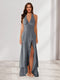 Sheath/Column Halter Ruffle Maxi Dresses Long Bridesmaid Dresses with Split Side