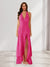 Sheath/Column Halter Ruffle Maxi Dresses Long Bridesmaid Dresses with Split Side