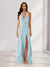 Sheath/Column Halter Ruffle Maxi Dresses Long Bridesmaid Dresses with Split Side