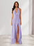 Sheath/Column Halter Ruffle Maxi Dresses Long Bridesmaid Dresses with Split Side