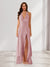 Sheath/Column Halter Ruffle Maxi Dresses Long Bridesmaid Dresses with Split Side