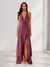 Sheath/Column Halter Ruffle Maxi Dresses Long Bridesmaid Dresses with Split Side