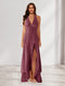 Sheath/Column Halter Ruffle Maxi Dresses Long Bridesmaid Dresses with Split Side