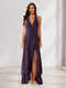Sheath/Column Halter Ruffle Maxi Dresses Long Bridesmaid Dresses with Split Side