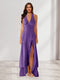 Sheath/Column Halter Ruffle Maxi Dresses Long Bridesmaid Dresses with Split Side