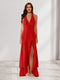 Sheath/Column Halter Ruffle Maxi Dresses Long Bridesmaid Dresses with Split Side
