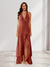 Sheath/Column Halter Ruffle Maxi Dresses Long Bridesmaid Dresses with Split Side