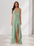 Sheath/Column Halter Ruffle Maxi Dresses Long Bridesmaid Dresses with Split Side