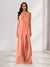 Sheath/Column Halter Ruffle Maxi Dresses Long Bridesmaid Dresses with Split Side