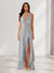 Sheath/Column Halter Ruffle Maxi Dresses Long Bridesmaid Dresses with Split Side