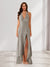 Sheath/Column Halter Ruffle Maxi Dresses Long Bridesmaid Dresses with Split Side