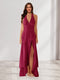Sheath/Column Halter Ruffle Maxi Dresses Long Bridesmaid Dresses with Split Side