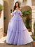 A-Line/Princess Off-the-Shoulder Sheer Corset Ruffled Tulle Prom Dresses with Polka Dots
