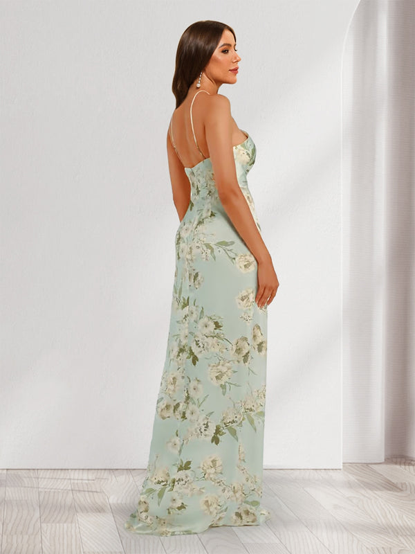 Sheath/Column Unique Halter Printed Floral Bridesmaid Dresses with Split Side