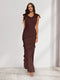 Sheath/Column Cowl Neck Sleeveless Ruffle Maxi Dresses Long Bridesmaid Dresses