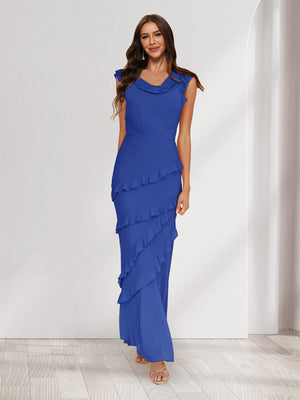 Sheath/Column Cowl Neck Sleeveless Ruffle Maxi Dresses Long Bridesmaid Dresses