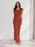 Sheath/Column Cowl Neck Sleeveless Ruffle Maxi Dresses Long Bridesmaid Dresses