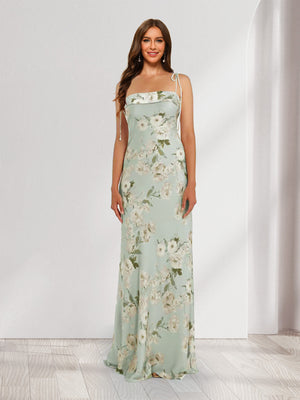 Sheath/Column Tie Straps Sleeveless Printed Floral Bridesmaid Dresses with Split Side